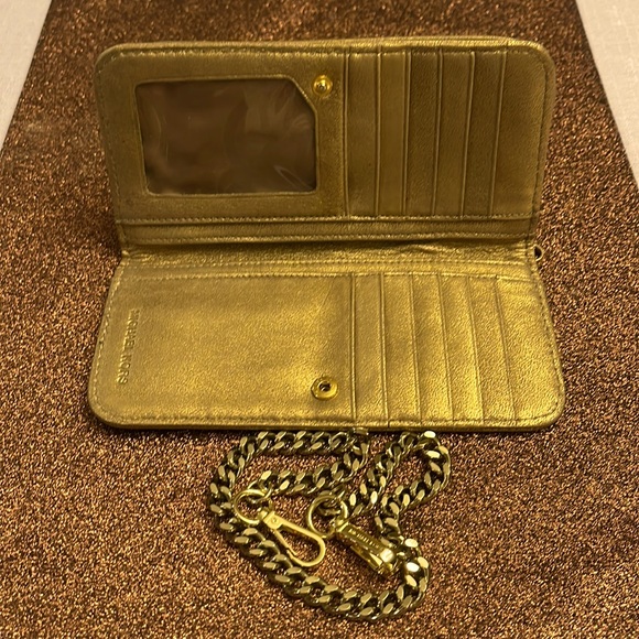 Michael Kors gold sequin shoulder bag chain wallet clutch new - Picture 2 of 14